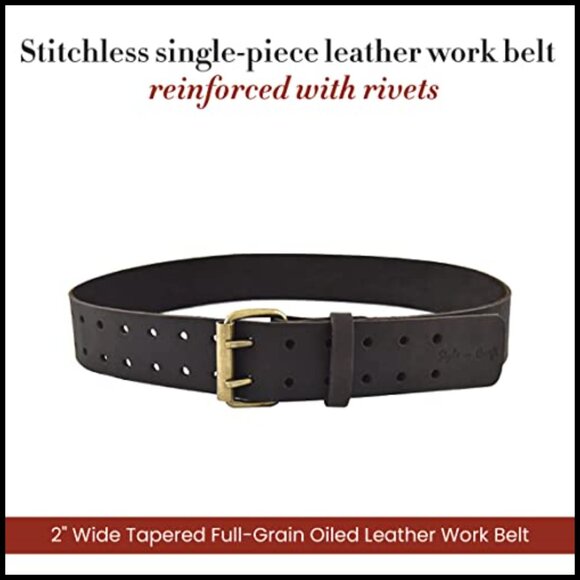 Full Grain Oiled Leather Work Belt with Double Prong Buckle main image 6